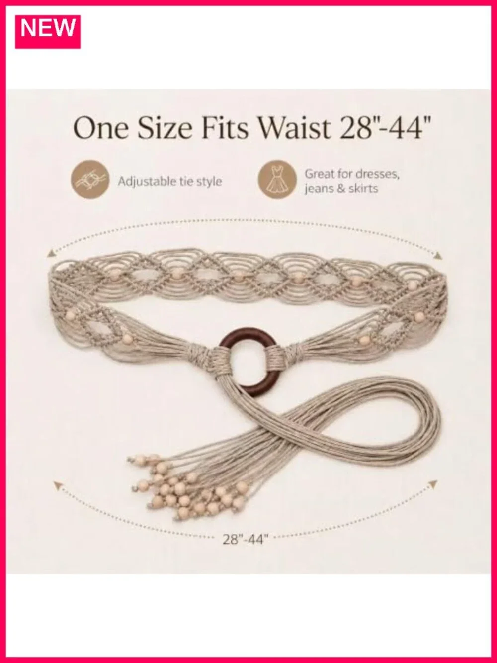 Hand Woven Boho Western Belt with Tassel Wide Waist Belt for Dresses Jeans